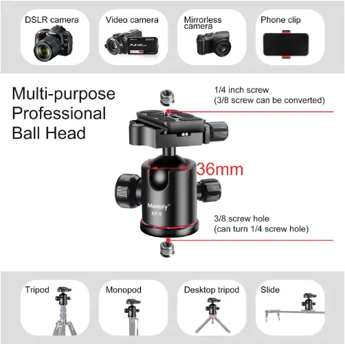 Manbily KF-0 360 Degree Rotated Professional Panoramic Gimbal Tripod Ball Head for DSLR Camera