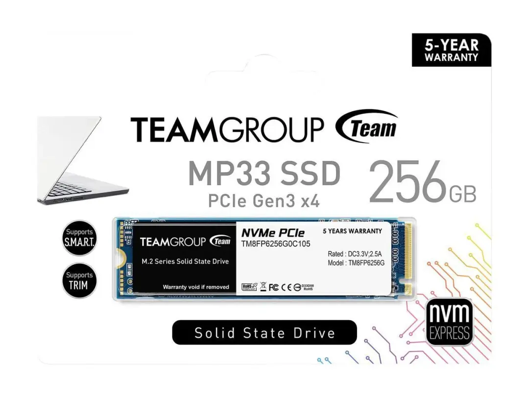 Team Group MP33 M.2 2280 256GB PCIe 3.0 x4 with NVMe 1.3 3D NAND Internal Solid