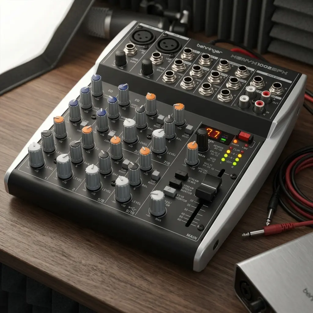 Behringer XENYX 1002SFX Premium Analog 10-Input Mixer with Klark Teknik FX and USB Streaming