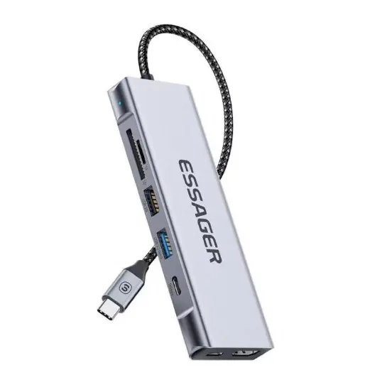 Essager Docking station,, EHB08-QK0G-Z, HDMI, 2xUSB-A, SD card, TF card (grey)